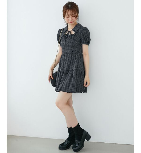  「襟付きデコルテオープンミニワンピ」|ワンピース|