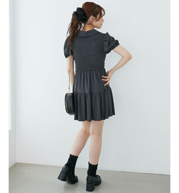  「襟付きデコルテオープンミニワンピ」|ワンピース|