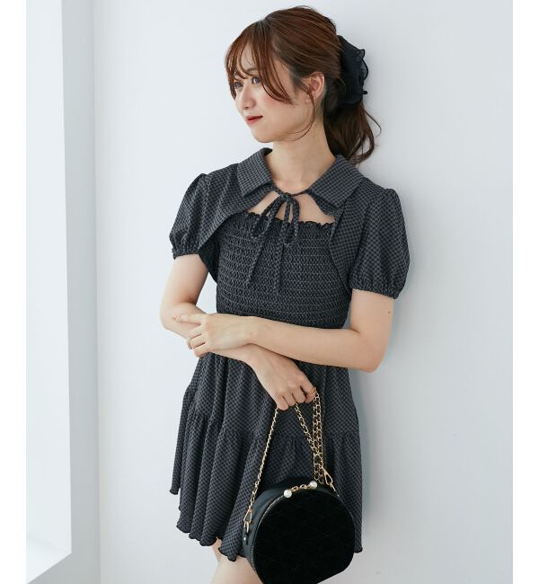  「襟付きデコルテオープンミニワンピ」|ワンピース|