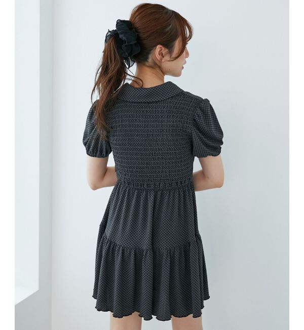  「襟付きデコルテオープンミニワンピ」|ワンピース|