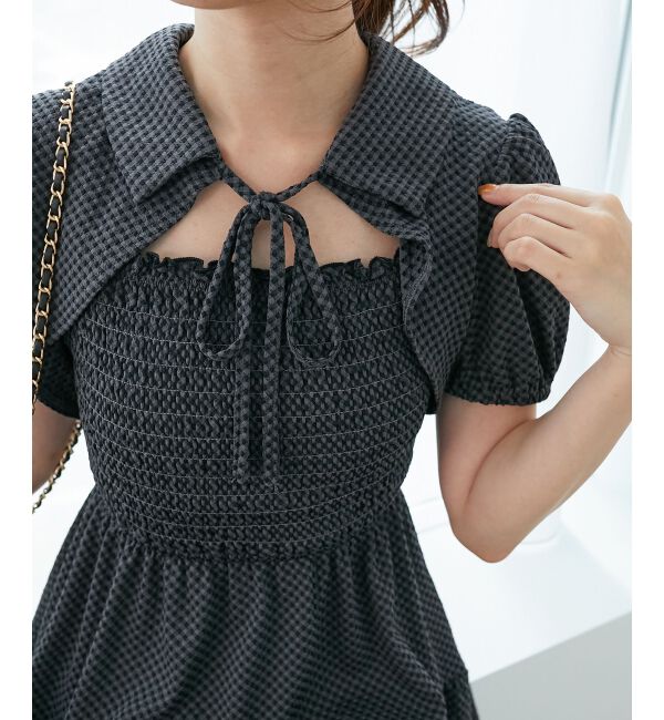  「襟付きデコルテオープンミニワンピ」|ワンピース|