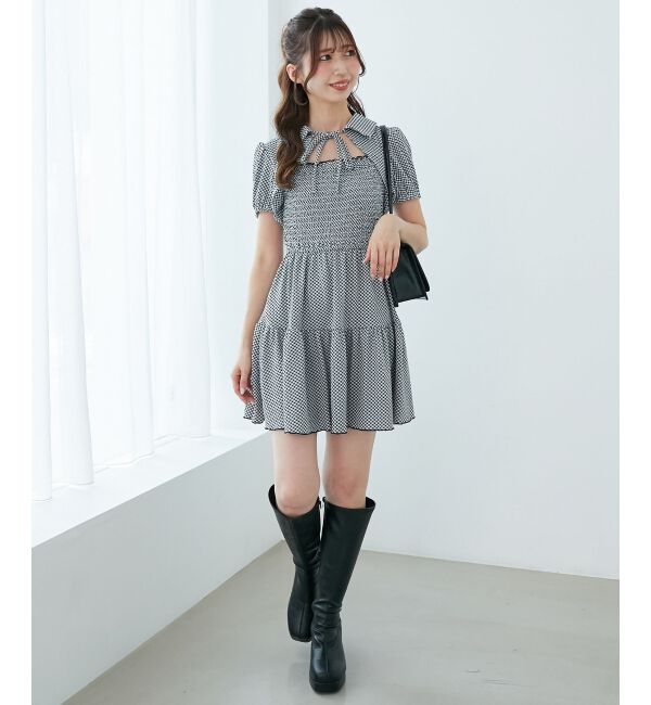  「襟付きデコルテオープンミニワンピ」|ワンピース|