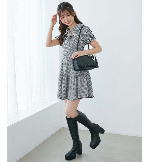  「襟付きデコルテオープンミニワンピ」|ワンピース|