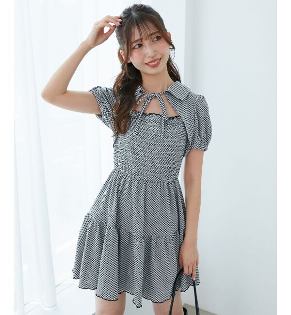  「襟付きデコルテオープンミニワンピ」|ワンピース|