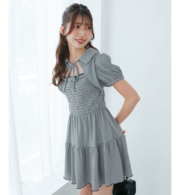  「襟付きデコルテオープンミニワンピ」|ワンピース|