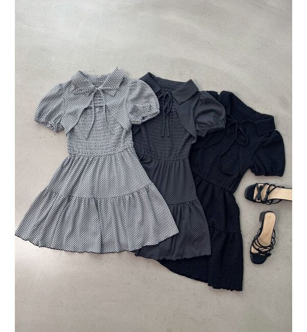  「襟付きデコルテオープンミニワンピ」|ワンピース|