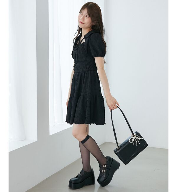  「襟付きデコルテオープンミニワンピ」|ワンピース|