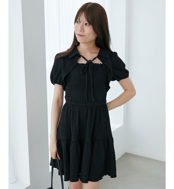  「襟付きデコルテオープンミニワンピ」|ワンピース|