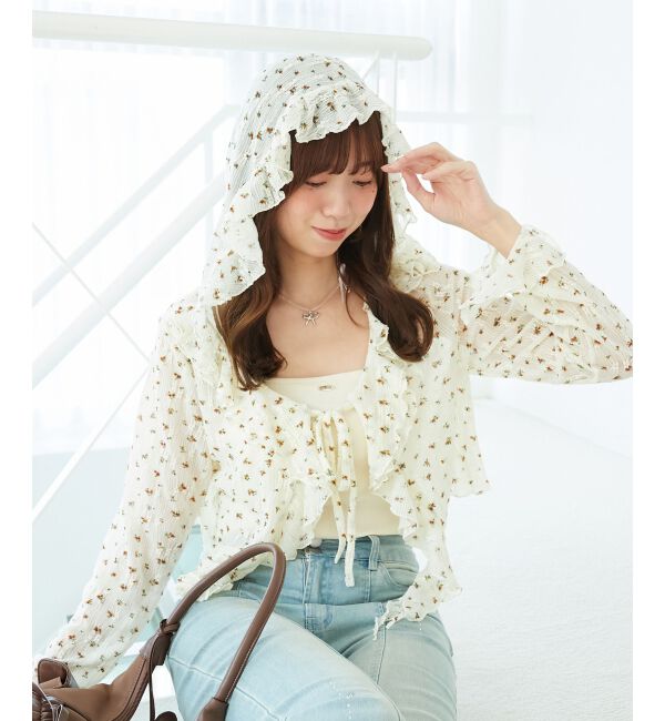  「フード付きフリルカーデ」|カーディガン|ｱｲﾎﾞﾘｰ柄