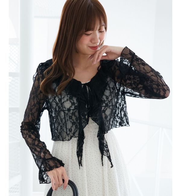  「フード付きフリルカーデ」|カーディガン|ブラック