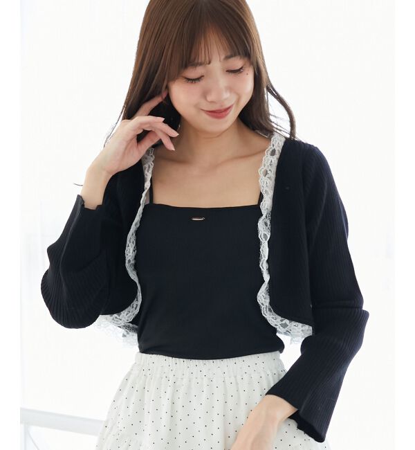  「レースフリルカーディガン」|カーディガン|ブラック