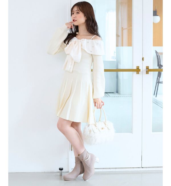  「フロントビッグリボンニットミニワンピ」|ワンピース|