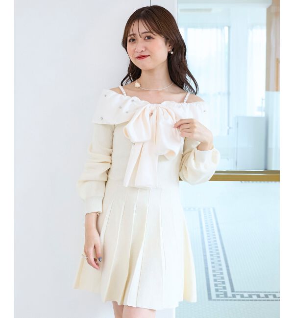  「フロントビッグリボンニットミニワンピ」|ワンピース|
