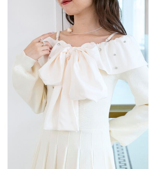  「フロントビッグリボンニットミニワンピ」|ワンピース|