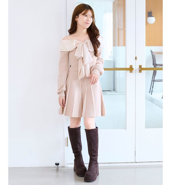  「フロントビッグリボンニットミニワンピ」|ワンピース|