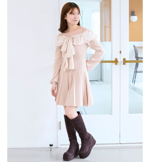  「フロントビッグリボンニットミニワンピ」|ワンピース|