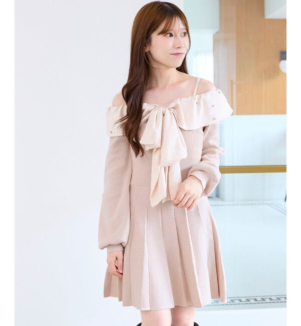 「フロントビッグリボンニットミニワンピ」|ワンピース|