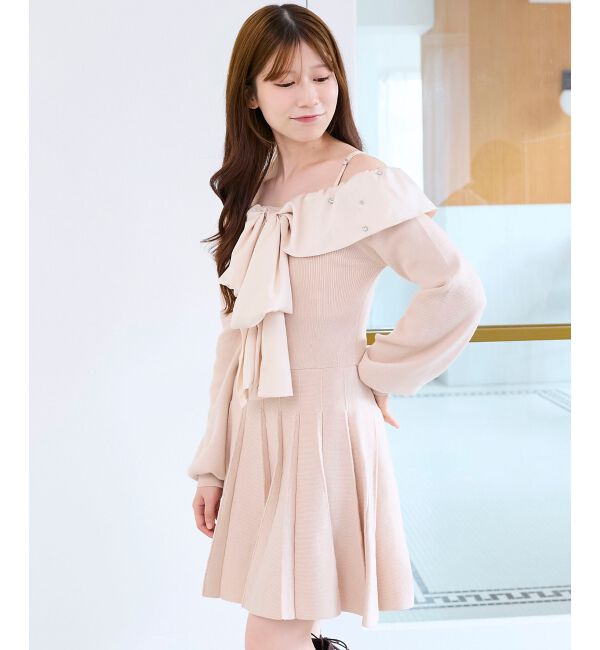  「フロントビッグリボンニットミニワンピ」|ワンピース|
