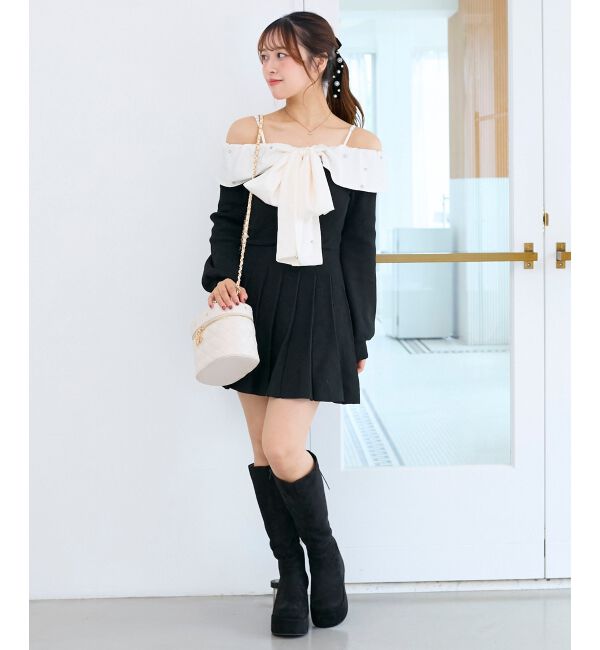  「フロントビッグリボンニットミニワンピ」|ワンピース|