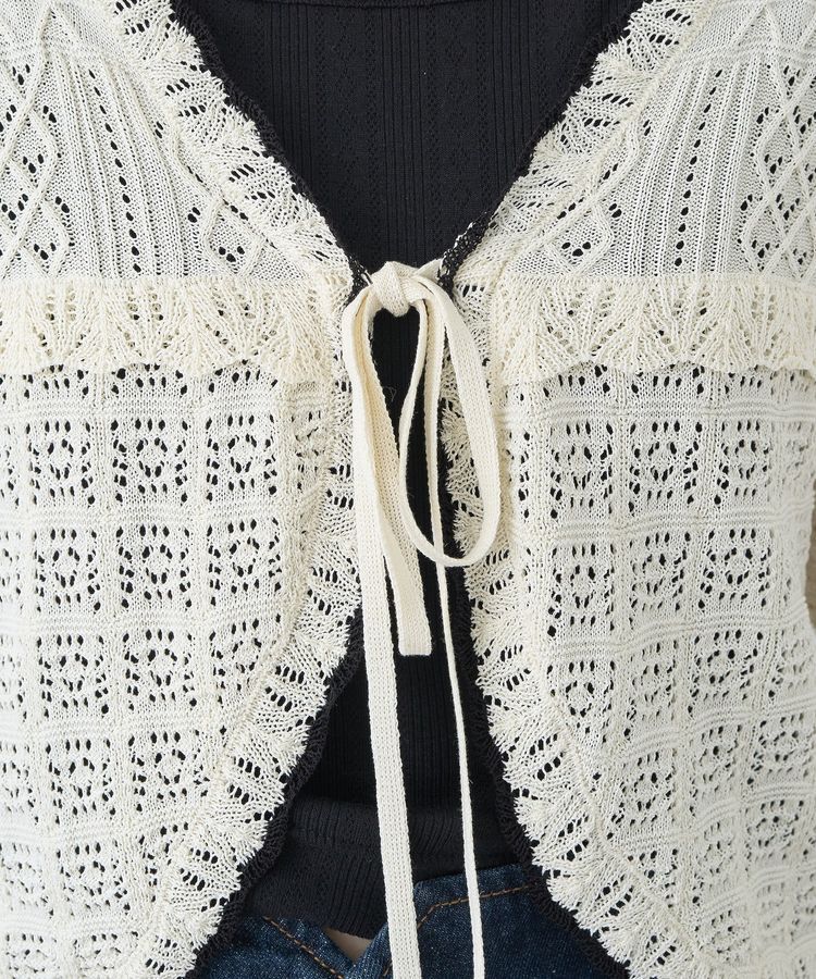 earth music&ecology「ミニスカラップ透かし編みニットカーディガン」|カーディガン|