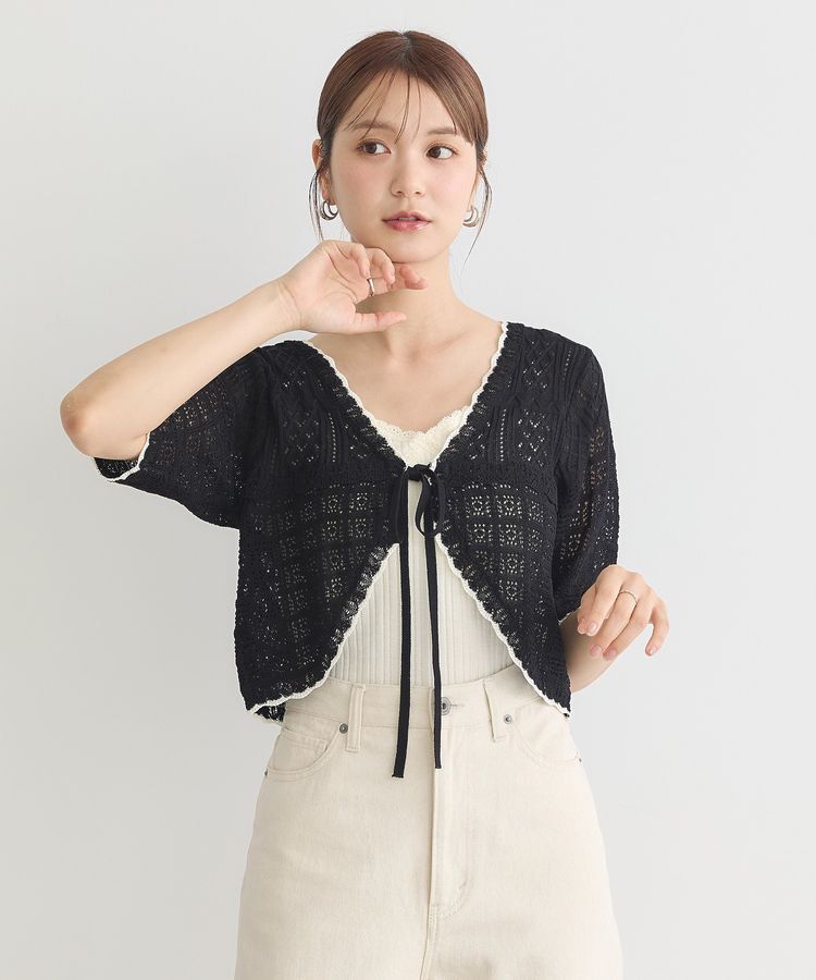 earth music&ecology「ミニスカラップ透かし編みニットカーディガン」|カーディガン|