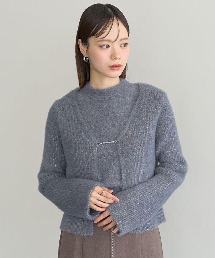 earth music&ecology「SET2点チャーム付きシャギーニット＋インナー」|カーディガン|