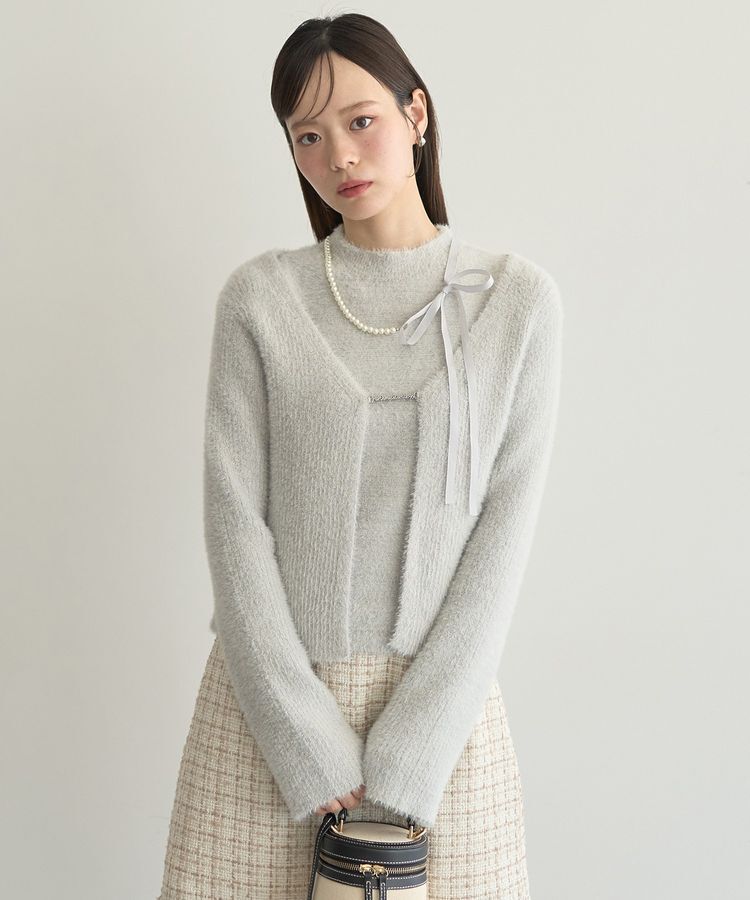 earth music&ecology「SET2点チャーム付きシャギーニット＋インナー」|カーディガン|