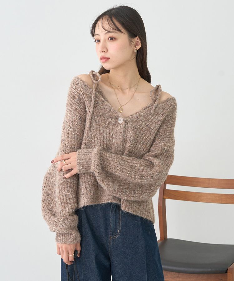 earth music&ecology「【WEB限定】SET2点ショートカーディガン＋リボンキャミソール」|カーディガン|