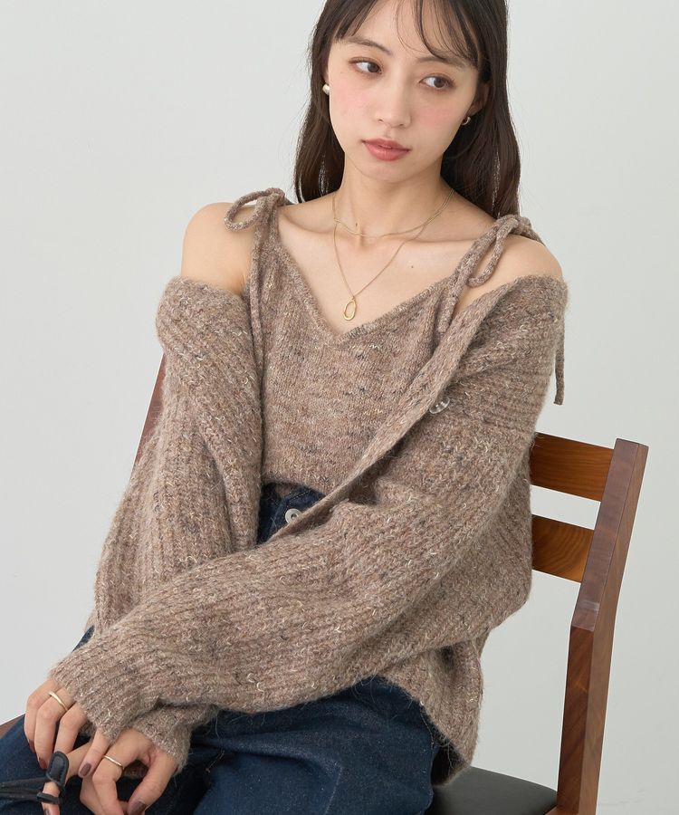 earth music&ecology「【WEB限定】SET2点ショートカーディガン＋リボンキャミソール」|カーディガン|Brown