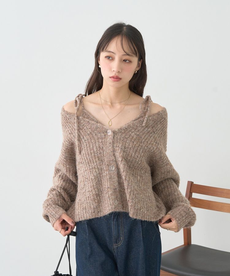 earth music&ecology「【WEB限定】SET2点ショートカーディガン＋リボンキャミソール」|カーディガン|
