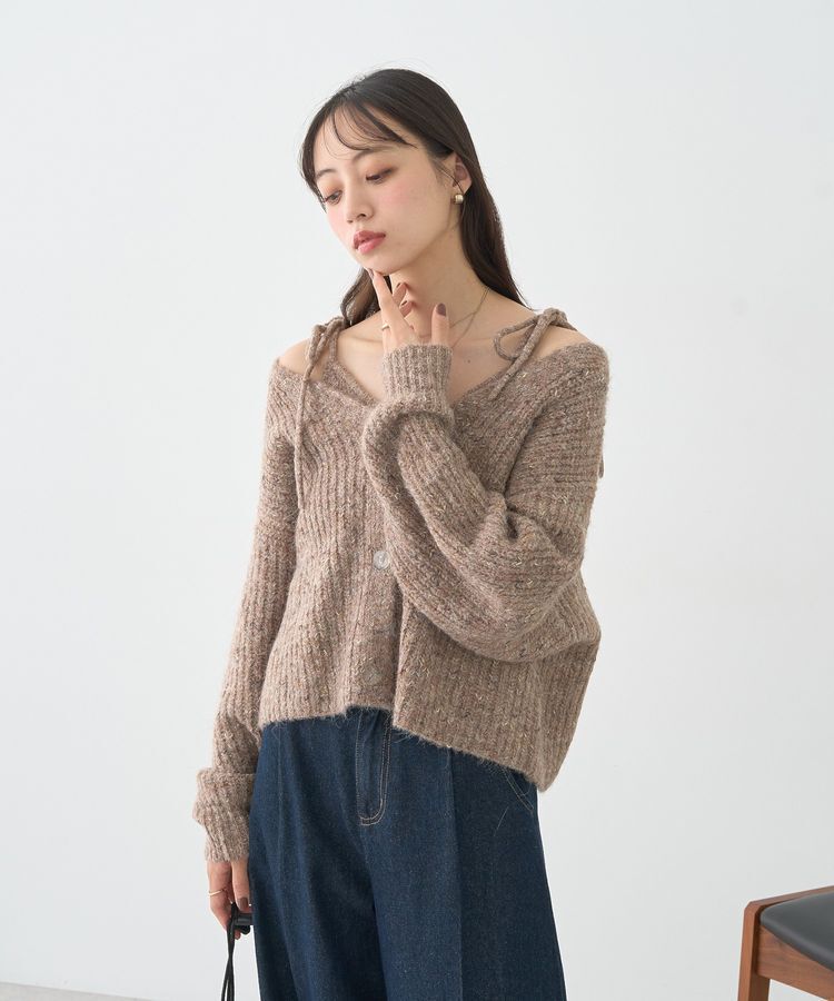 earth music&ecology「【WEB限定】SET2点ショートカーディガン＋リボンキャミソール」|カーディガン|