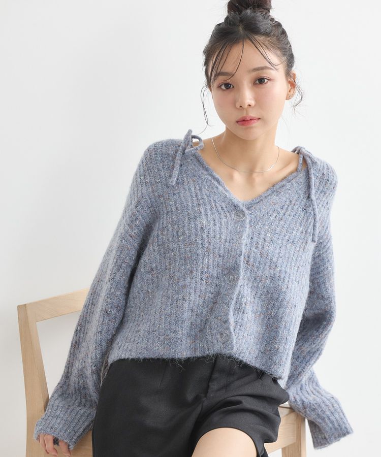 earth music&ecology「【WEB限定】SET2点ショートカーディガン＋リボンキャミソール」|カーディガン|Blue