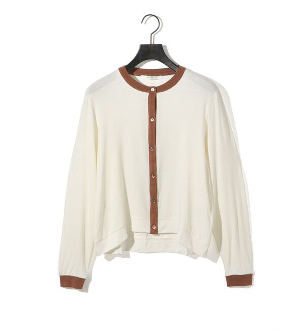 MIDIUMISOLID「MIDIUMISOLID for Ladies バイカラークルーネックカーディガン」|カーディガン|ホワイト&times;ブラウン