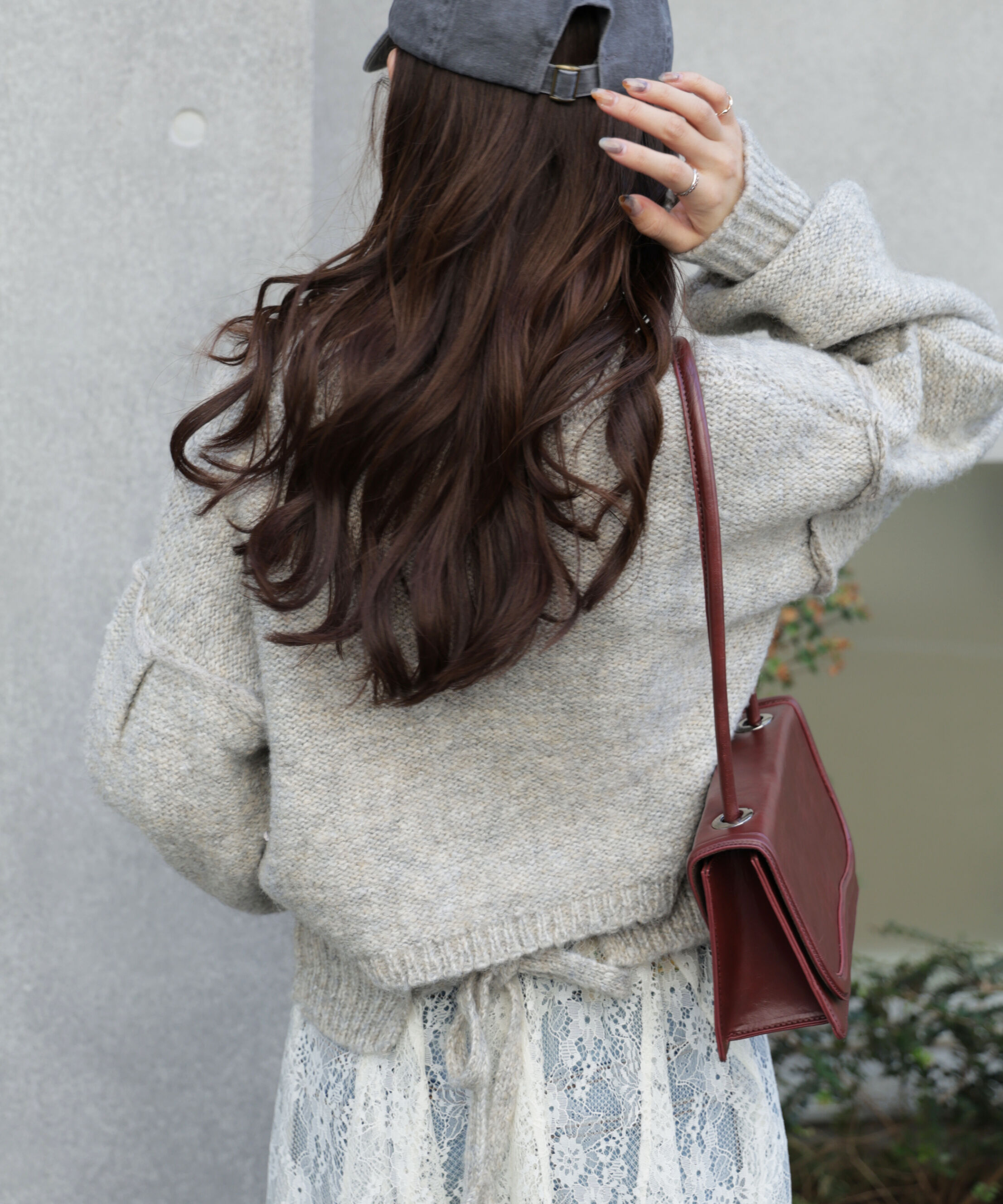  「バックリボンショート丈ニット」|ニット・セーター|グレー