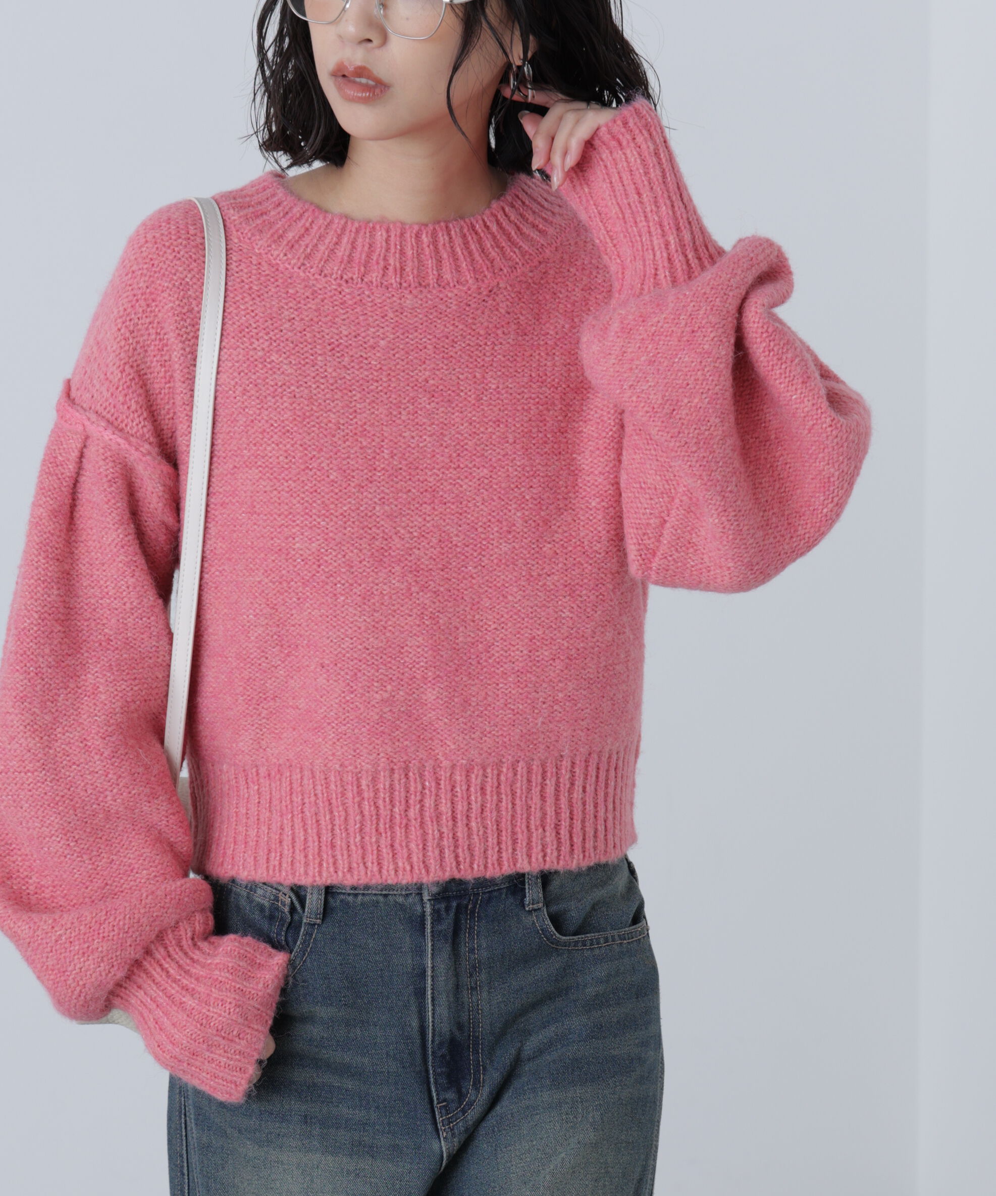  「バックリボンショート丈ニット」|ニット・セーター|