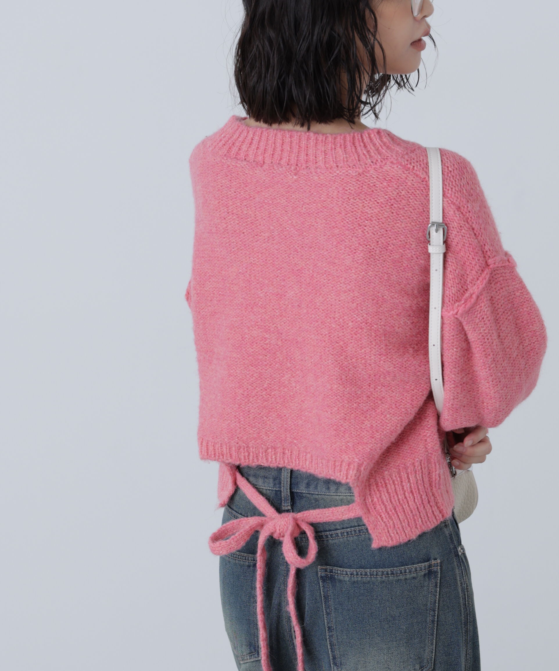  「バックリボンショート丈ニット」|ニット・セーター|