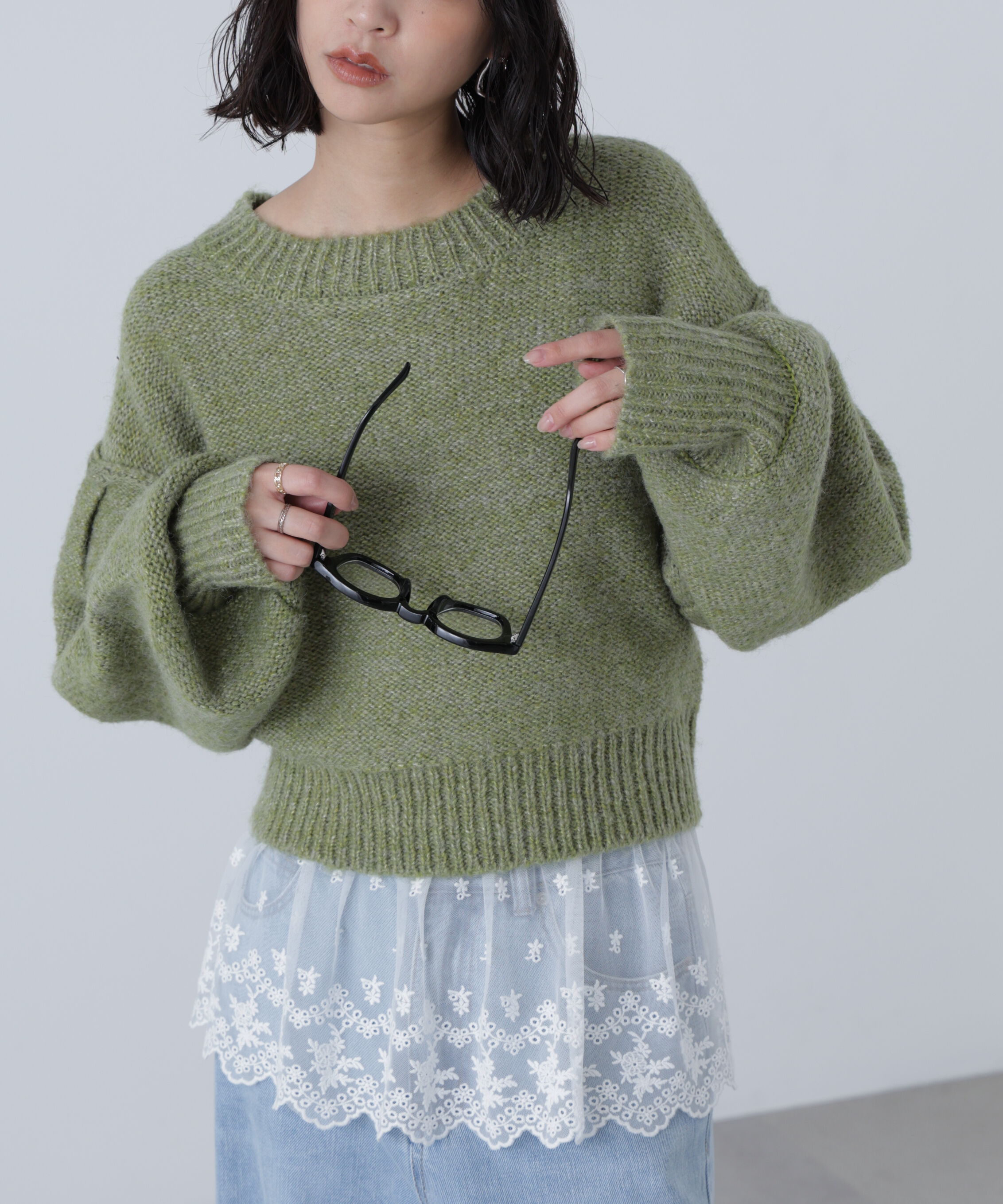  「バックリボンショート丈ニット」|ニット・セーター|