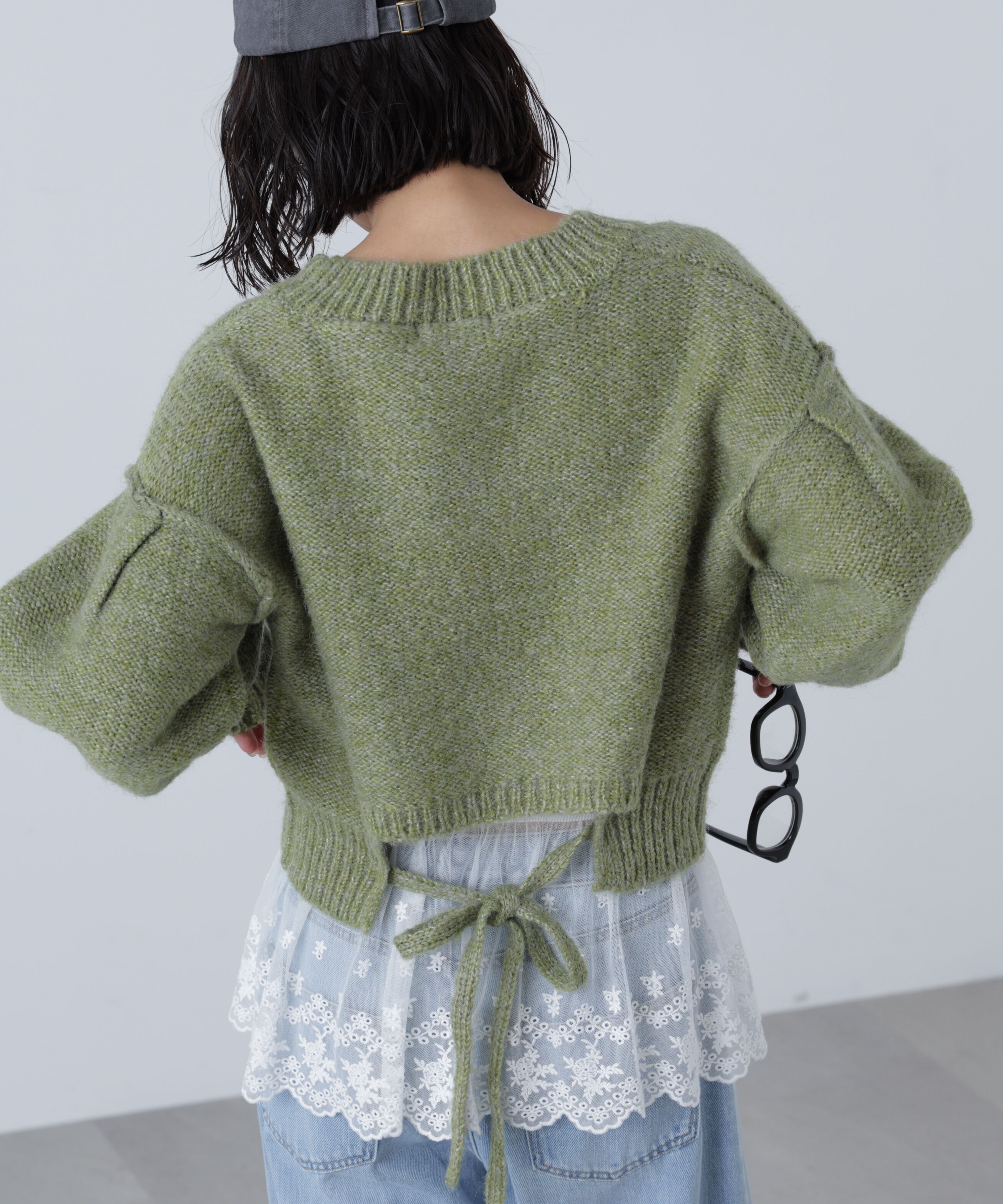  「バックリボンショート丈ニット」|ニット・セーター|