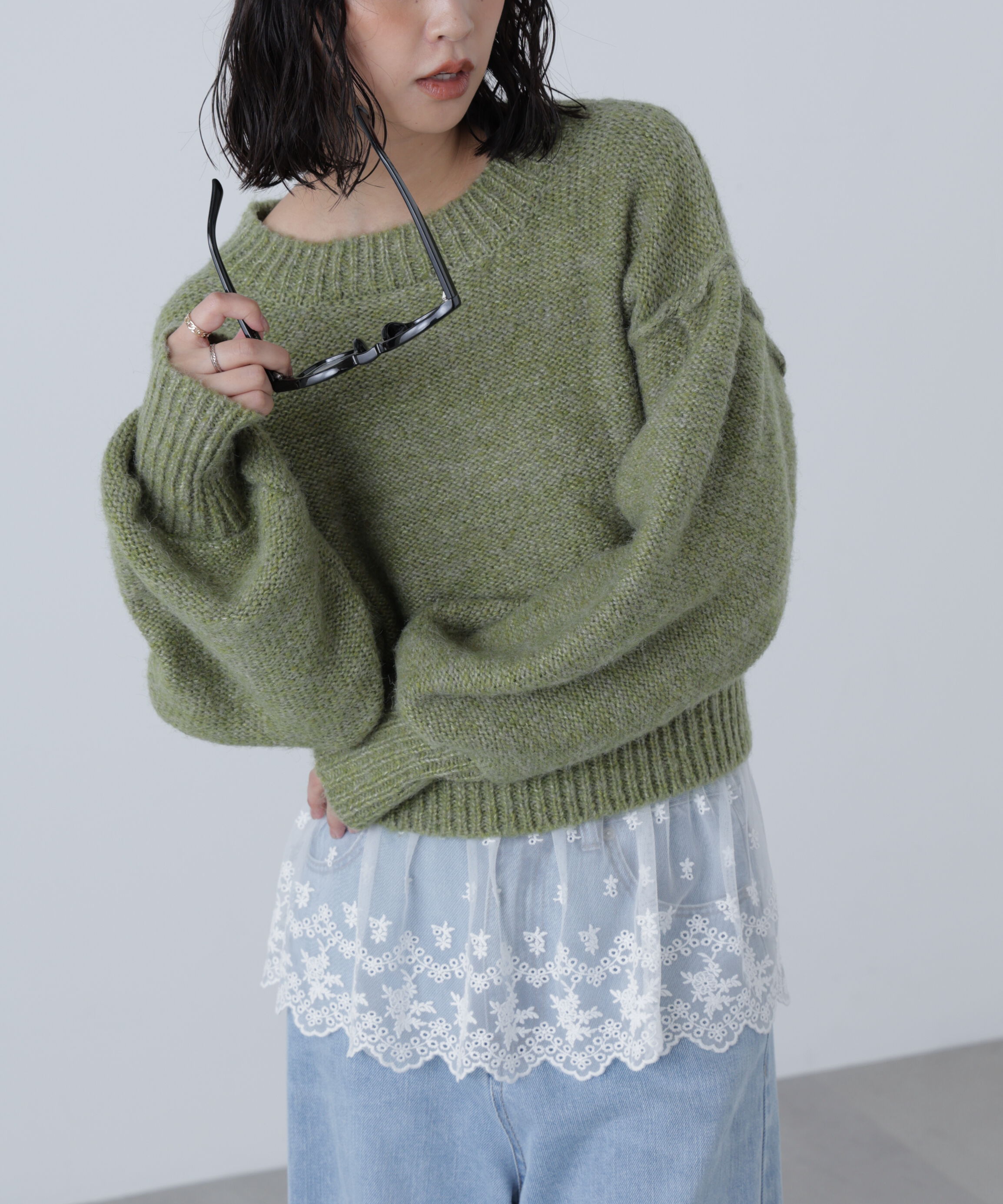  「バックリボンショート丈ニット」|ニット・セーター|