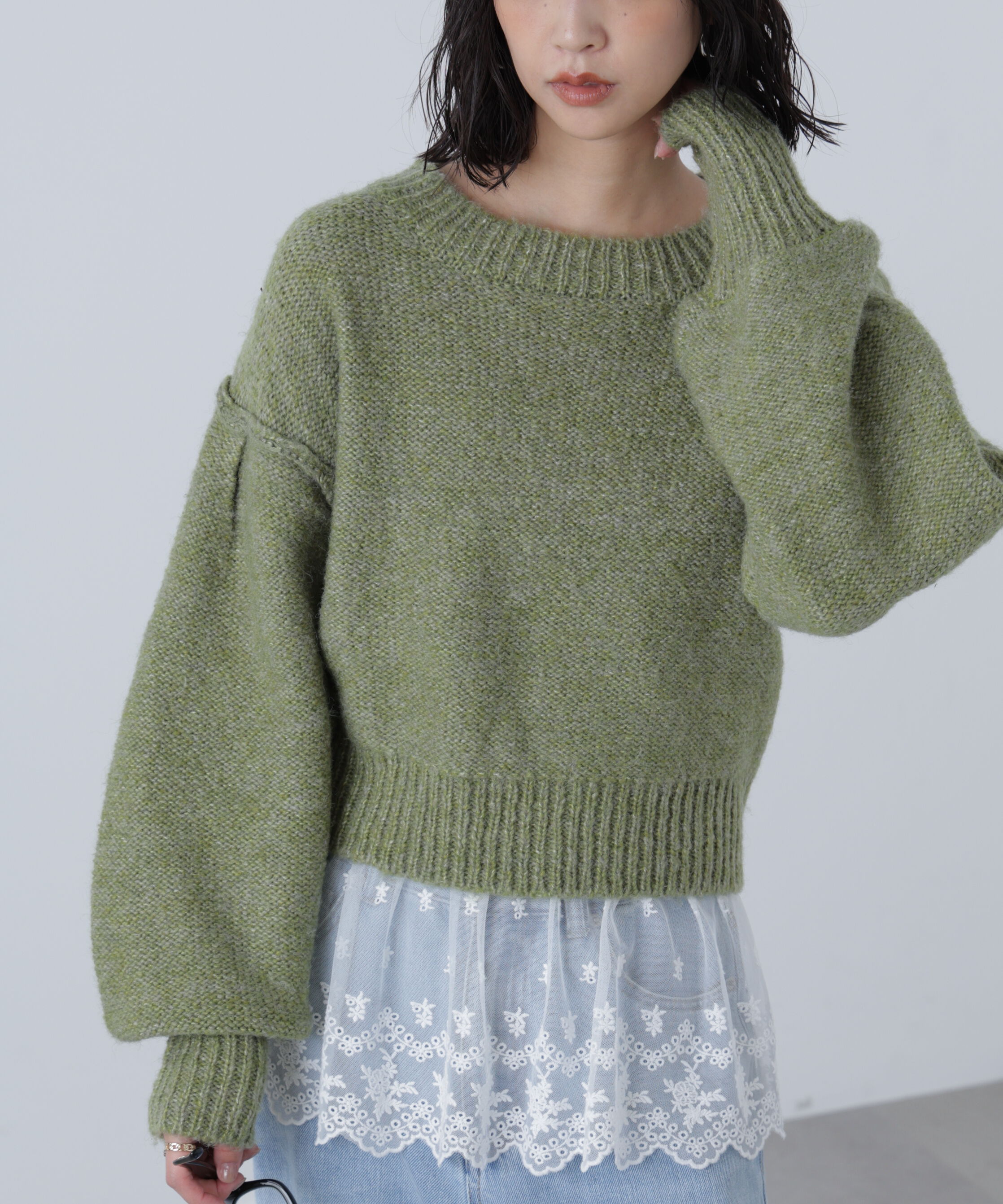  「バックリボンショート丈ニット」|ニット・セーター|