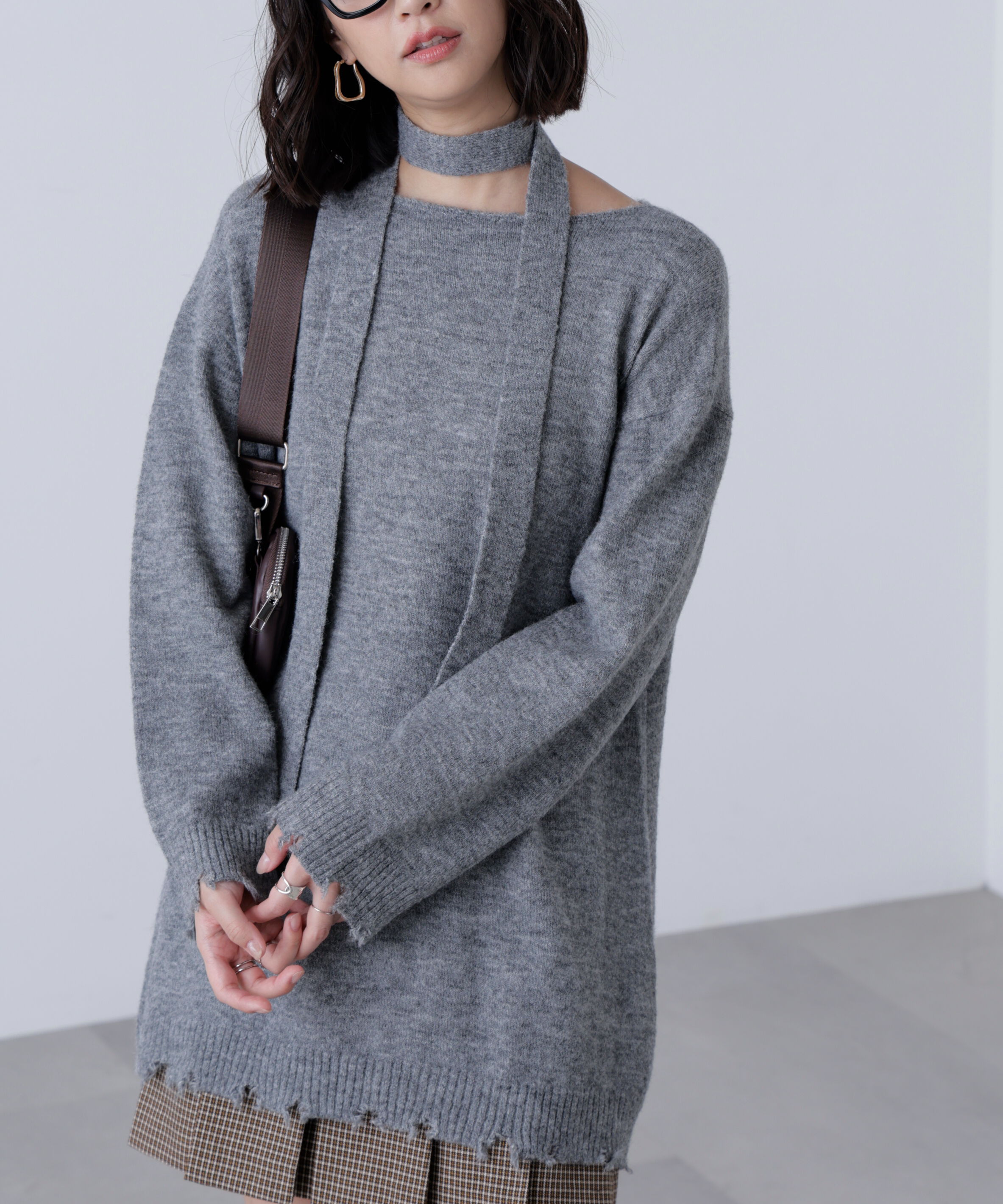  「モヘヤ混タイ付きルーズミニワンピース」|ワンピース|