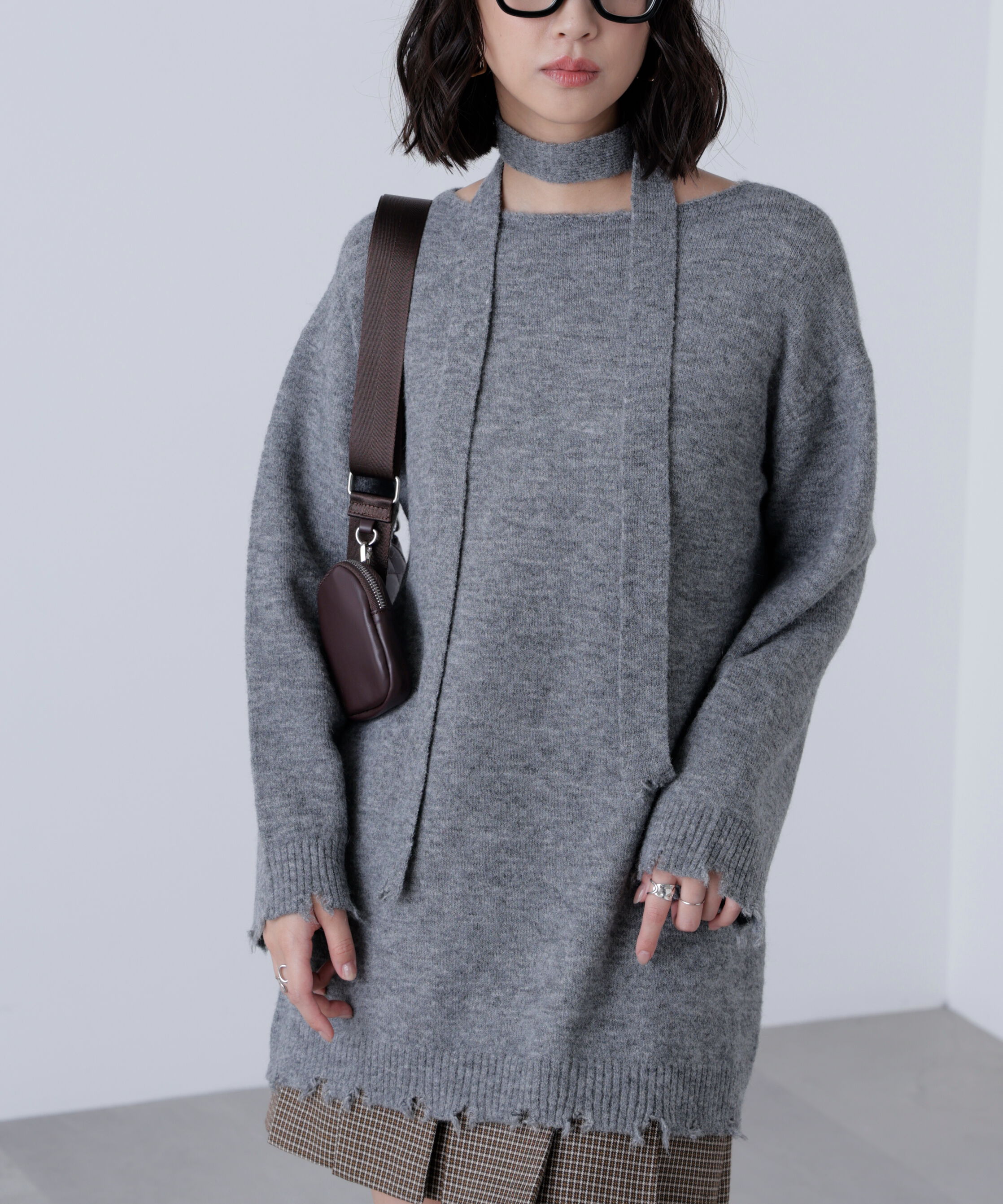  「モヘヤ混タイ付きルーズミニワンピース」|ワンピース|