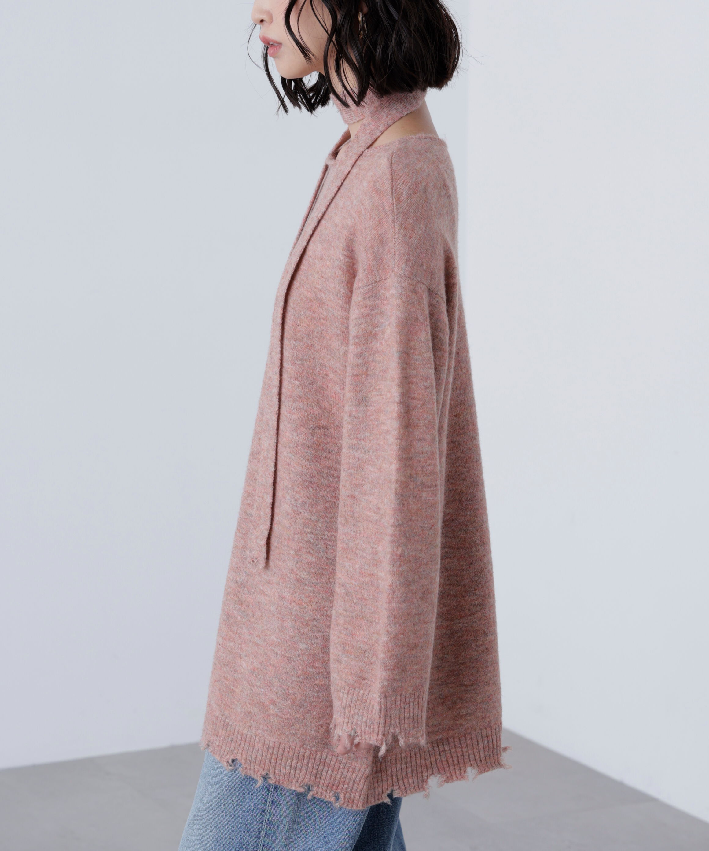  「モヘヤ混タイ付きルーズミニワンピース」|ワンピース|