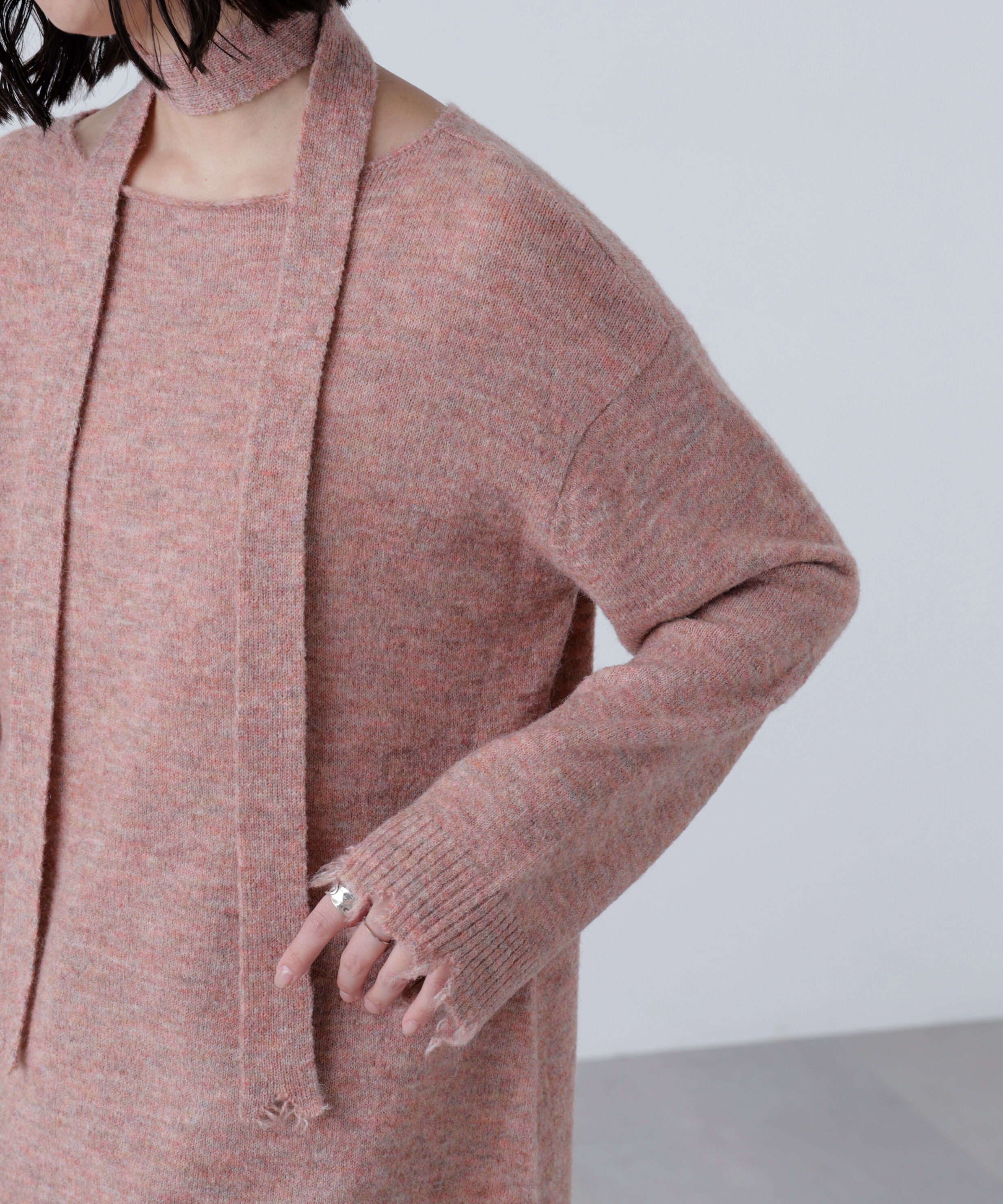  「モヘヤ混タイ付きルーズミニワンピース」|ワンピース|