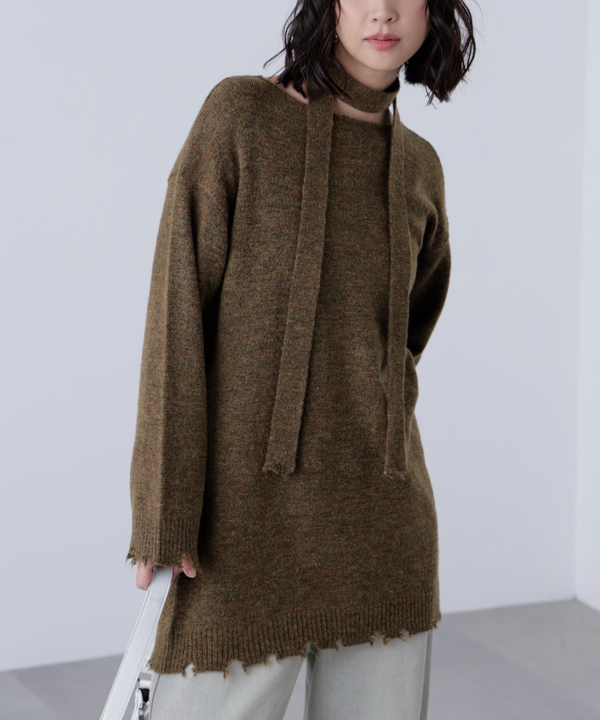  「モヘヤ混タイ付きルーズミニワンピース」|ワンピース|