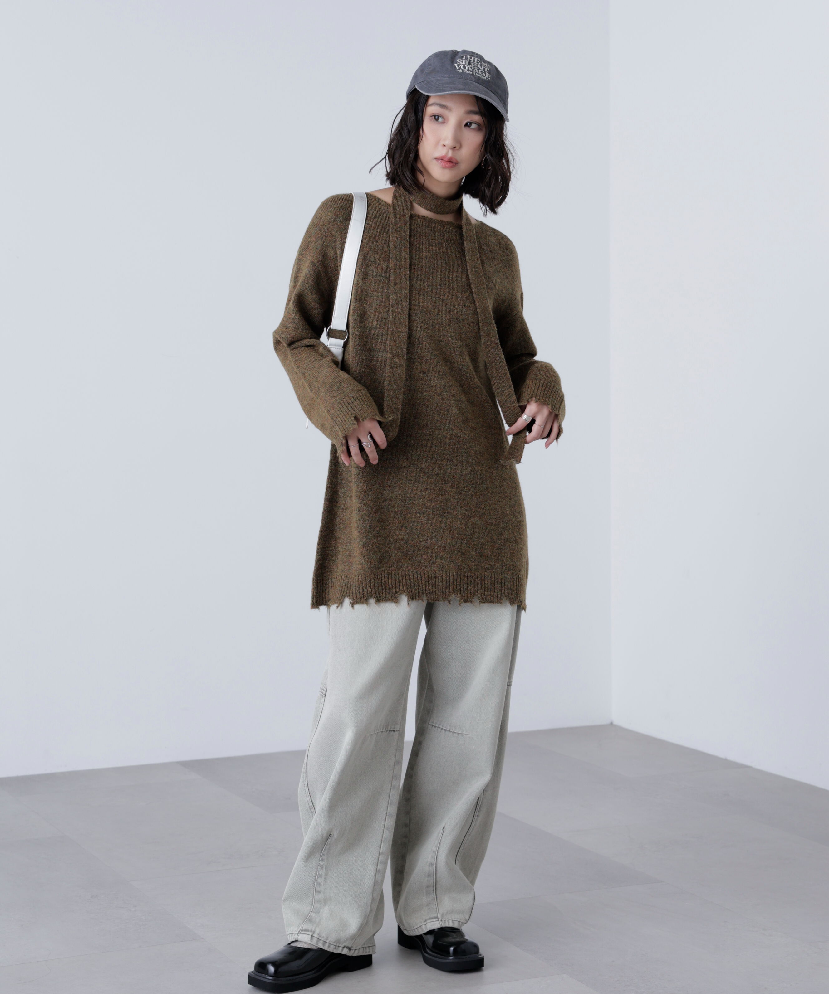  「モヘヤ混タイ付きルーズミニワンピース」|ワンピース|