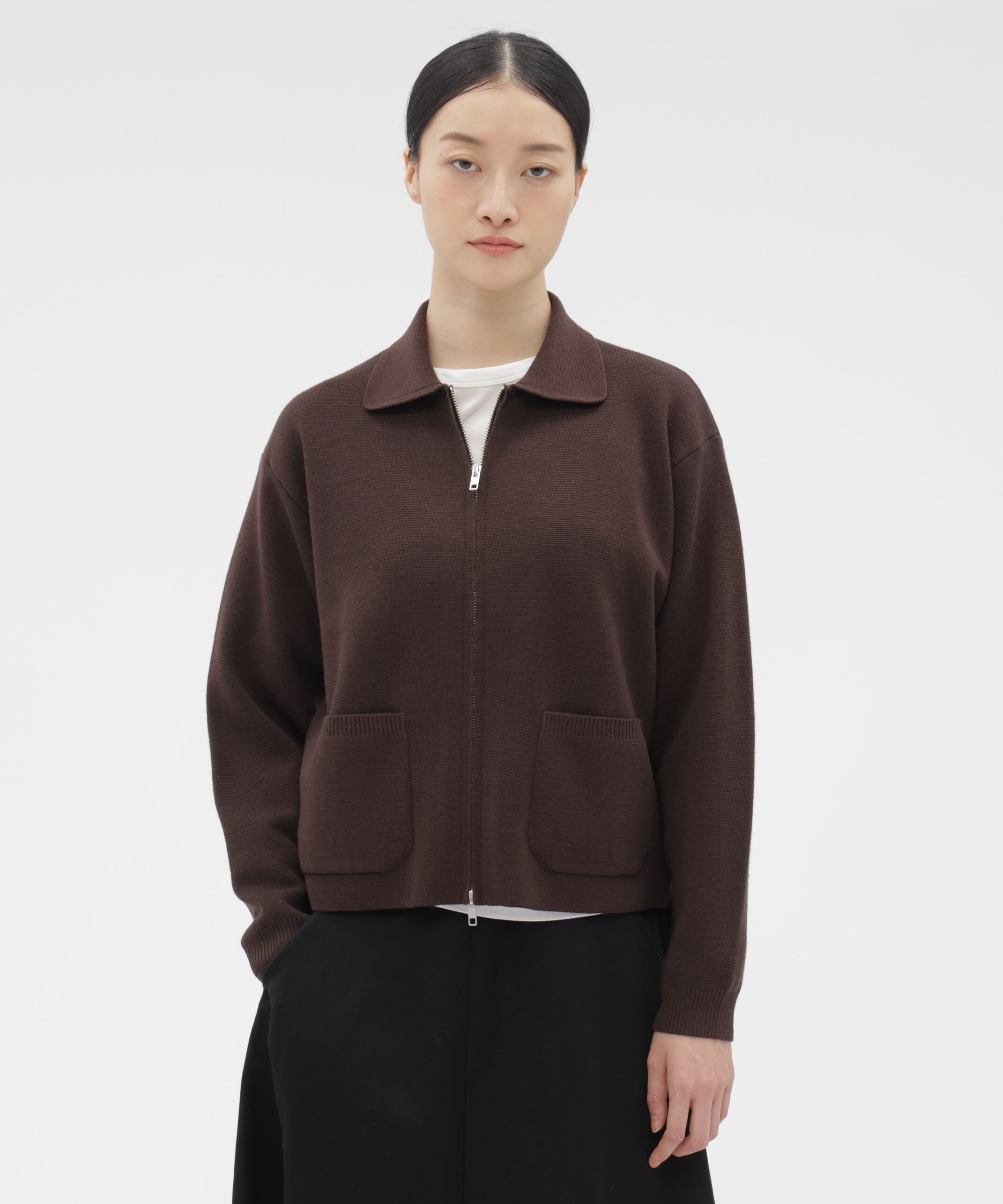  「FINE WOOL MILANO RIB KNITWEAR」|カーディガン|DARK BROWN2