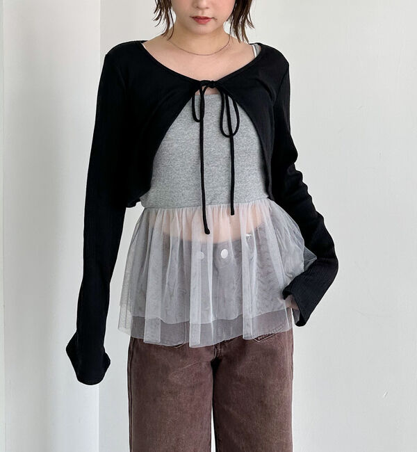 archives「ＦリボンカットＣＤ&times;ドッキングキャミＳＥＴ」|カーディガン|BLACK