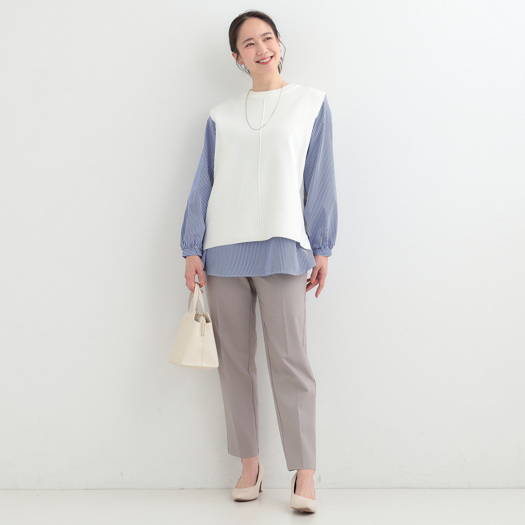 SHOO･LA･RUE「【2点セット/S-LL/洗濯機可】軽くてきれい見え ニットベスト＋ブラウス」|ニット・セーター|