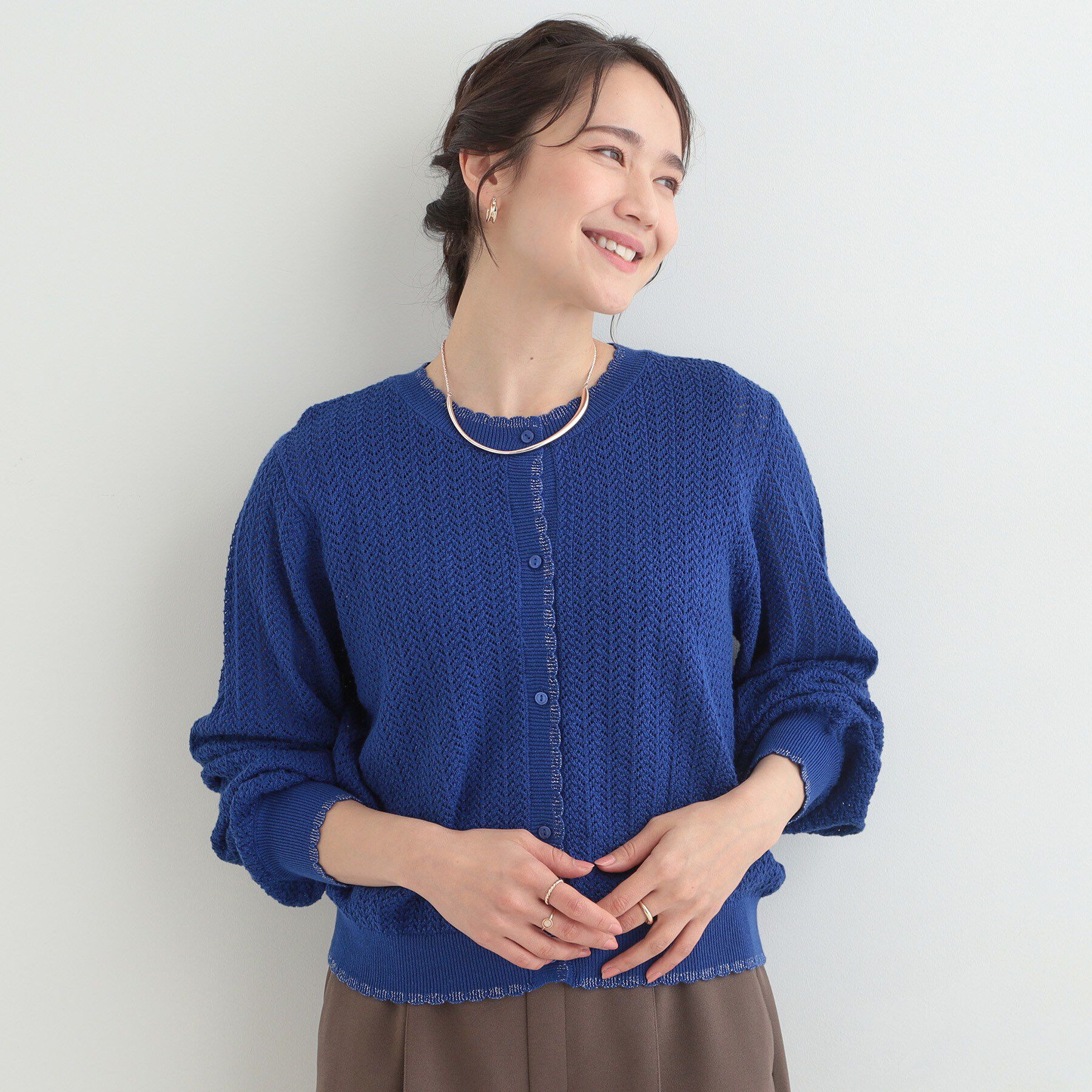 SHOO･LA･RUE「編み柄が上品 ラメ入り透かし編みカーディガン」|カーディガン|